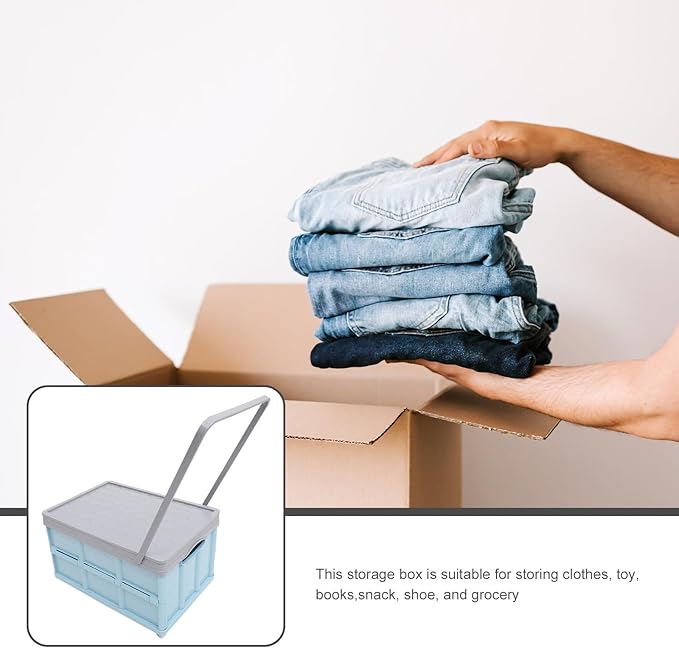 Collapsible Storage Bins with Lids, Folding Plastic Stackable Utility Crates 30L, Plastic Tote Storage Box Container Stackable Folding Utility Crates for Clothes Books Snack Shoe and Grocery Storage
