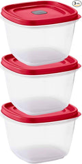 Tribello BPA-Free Plastic Food Storage Set, Red Vented Lids - Microwave, Dishwasher Safe: Perfect for Meal Prep, Leftovers, and Kitchen Organization (3 x 7-Cup)