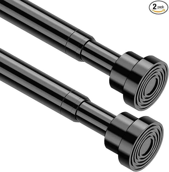 2pcs Tension Curtain Rod 33 to 56 Inch No Drilling Spring Tension Rod Adjusting Black Curtain Rod No Drilling Non-Slip Expandable Spring Loaded Curtain Tension Rods for Window, Doorway, Closet