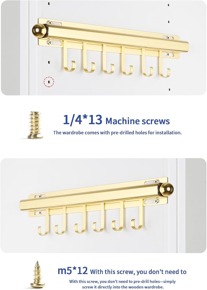 BaiNong Valet Rod for Closets Pull Out 16.5" Gold with 6 Hooks (2Pack) | Closet Valet Rod Slide Out for Closets, Laundry Rooms, RVs Space-Saving