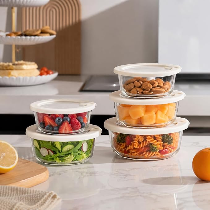 Urban Green Glass Food Storage Containers with Glass Lids, Microwave Safe Food Container Set, Aitight Meal Prep Container Set, LeakProof, 100% Plastic Free, 5 Pack