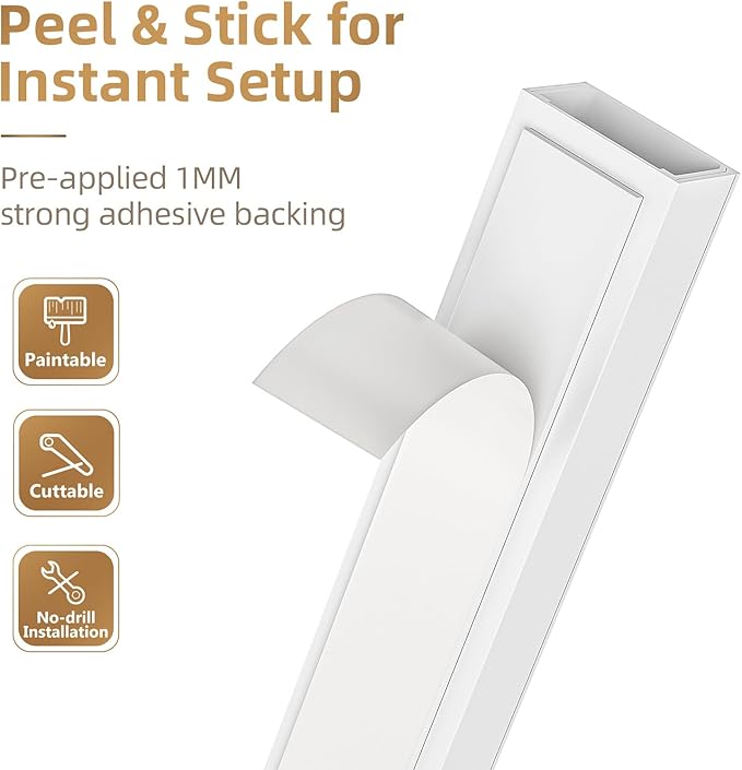 Delamu TV Cord Hider Wall, 142in Cable Hider, Cord Covers for 2-3 Wires on Wall, Paintable Wire Hiders Wire Covers for TV Cords on Wall, TV Cord Hider for Wall Mounted TV, 0.95in W x 0.55in H, White
