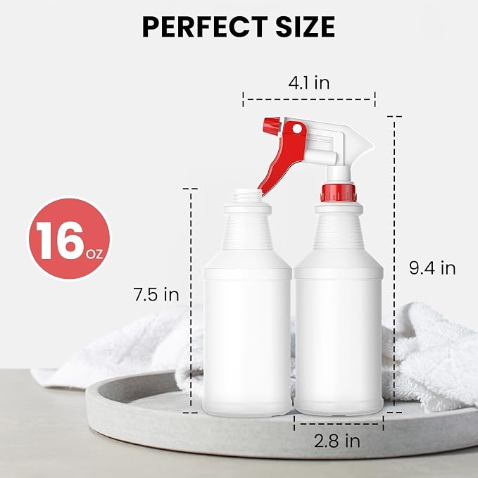 LiBa Spray Bottles 4 Pack 16oz Refillable Adjustable Nozzle Mist Sprayer | Adjustable 3-mode spray, leak & clog resistant, BPA-free HDPE, spray bottles for cleaning, plants, hair