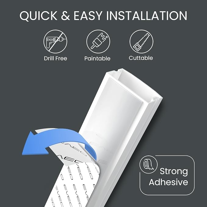 EVEO Cord Hider - 300” Cord Cover Wall Cable Hider, Cable Concealer, Wire Hiders for TV on Wall. Cable Management, Cord Hider Cable Raceway Wire Covers for Cords (Beige, Medium)