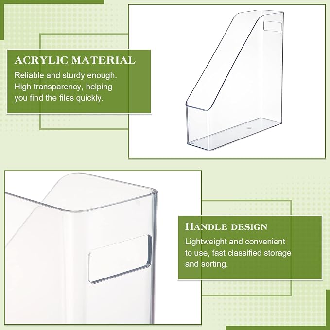 6 Pcs Clear Acrylic Magazine File Holder Plastic Desk Organizer with Handle Basics Vertical Magazine Rack Desk Folder Document Storage Organizer for Home Office School Work Study Desktop Supplies