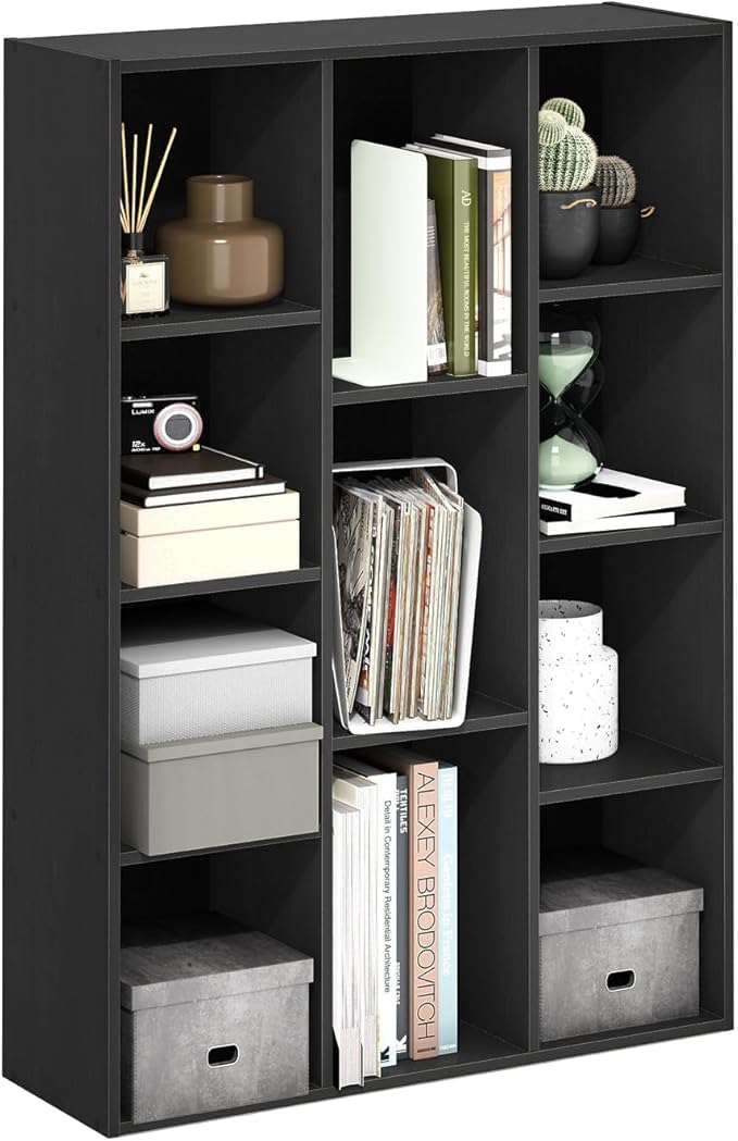 HomeStock Modern Minimalism Cubic Storage Cabinet, Bookcase, Bookshelf Black Wood/11 Cube
