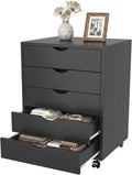 5 Drawer File Cabinet with Wheels, Under Desk Storage Drawers, Black | 5 Drawers File Cabinet with Wheels for Under Desk Storage, Office Organization and Small Printer Stand