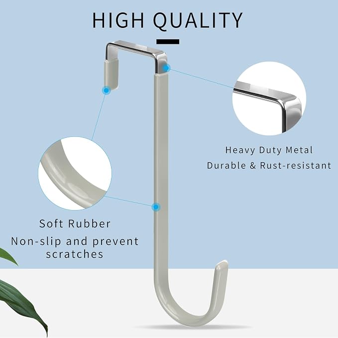 FYY Over the Door Hooks, Single-Hanger 4 Pack, Fits Doors 1.6" Grey | Heavy Duty Metal, Hold 20lbs, Rubber-Coated, No-Drilling, for Bathroom Dorm, Hanging Towels Clothes Hats Bags Coats Wreaths