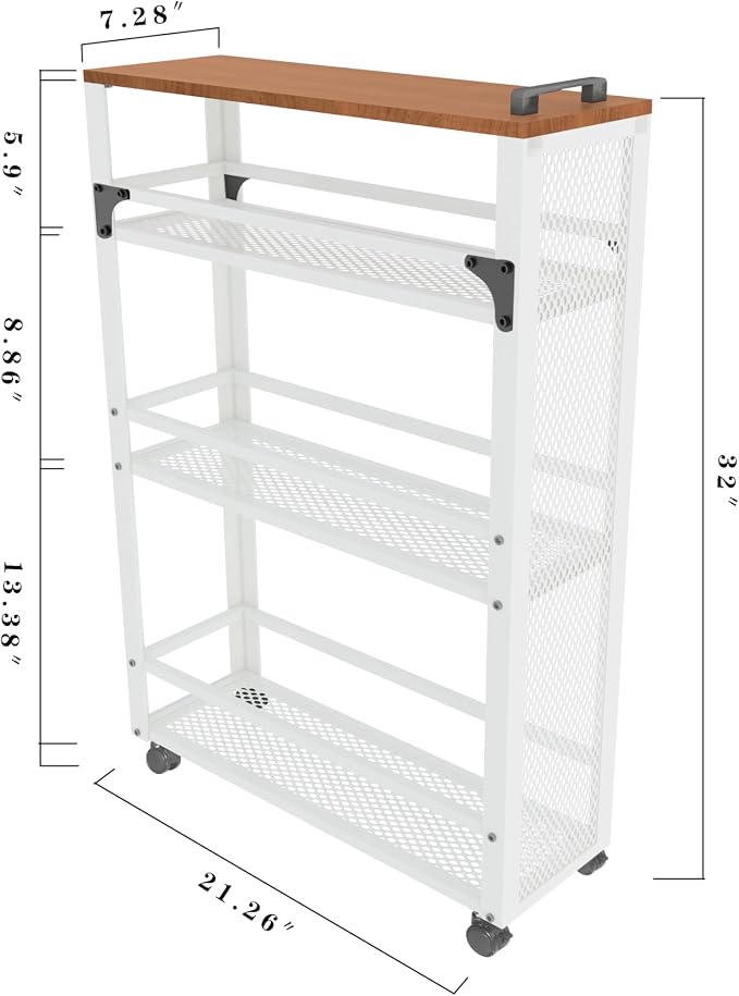 2026 New, Slim Kitchen Storage Cart, 3 Tier Metal Rolling Utility Cart Mesh Basket, Multifunction Wire Basket Shelf Trolley for Home Laundry, Bathroom, Living Room, White