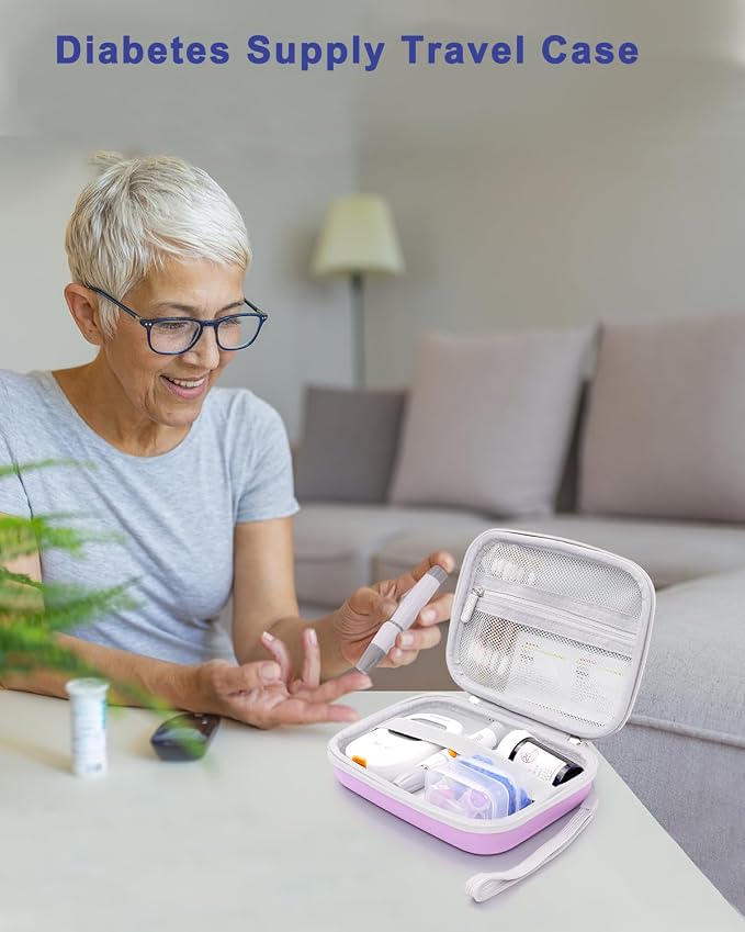 Krypthos Diabetic Supplies Travel Case, Carrying Case for Diabetes Blood Glucose Meter, Portable Diabetes Testing Kit Storage Organizer Bag for Blood Sugar Test Strips, Lancets, Lancing Device-Violet | Krypthos Portable Diabetes Testing Kit Storage Org...
