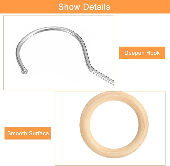 uxcell 4 Inch Scarf Ring Hanger, Scarf Organizer Holder Wooden Circle Rings Hanging Hook for Belt Tie Scarf, 15cm Length Hook (Silver)