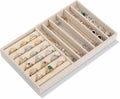 Stackable Velvet Tray Jewelrys Storage Organizers Jewelry Box Insert Organizer for Drawer Jewelry Drawer Organizer Inserts Ring Earring Stud Necklace Holder Display Storage Case (Beige, 8.3 x 4.9in)