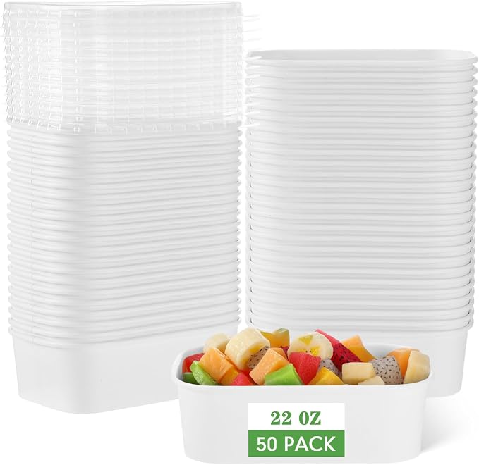 Maxdot 50 Pack 22 oz Disposable Food Containers with Lids Paper Food Containers Bowls for Meal Prep, Salad, Ice Cream, Yogurt, Soup Bowls Party Leftover Box