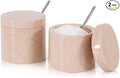 Marble Salt Cellar 3 Inch Beige Salt Shakers Set for Kitchen, Salt Containers for Countertop, Sugar Bowl With Lid, Salt Holder, Spice Jars for Seasoning Storage, Salt Box