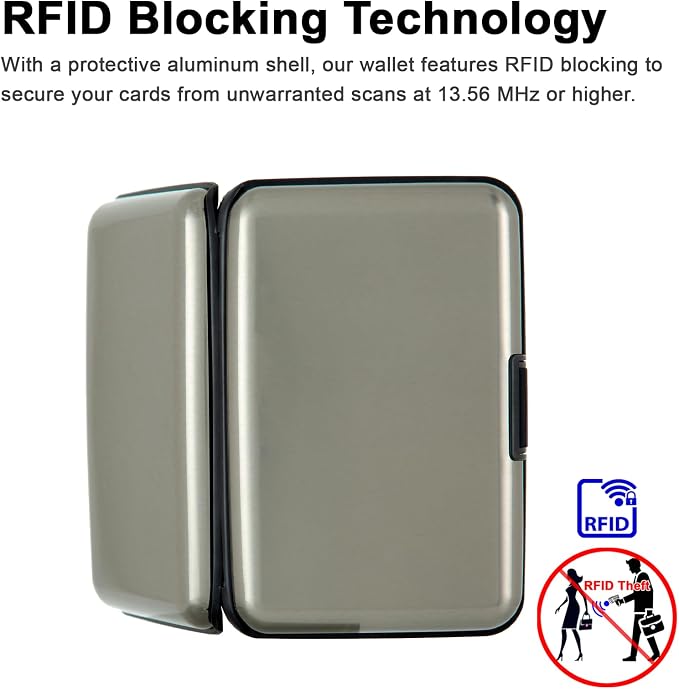 Credit Card Holder, RFID Blocking Metal Card Wallet for Women Men Slim ID Card Holders Protector Aluminum Business Hard Case (Grey)