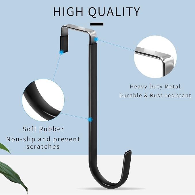 FYY Over the Door Hooks, Single-Hanger 6 Pack, Fits Doors 1.6" Black | Heavy Duty Metal, Hold 20lbs, Rubber-Coated, No-Drilling, for Bathroom Dorm, Hanging Towels Clothes Hats Bags Coats Wreaths
