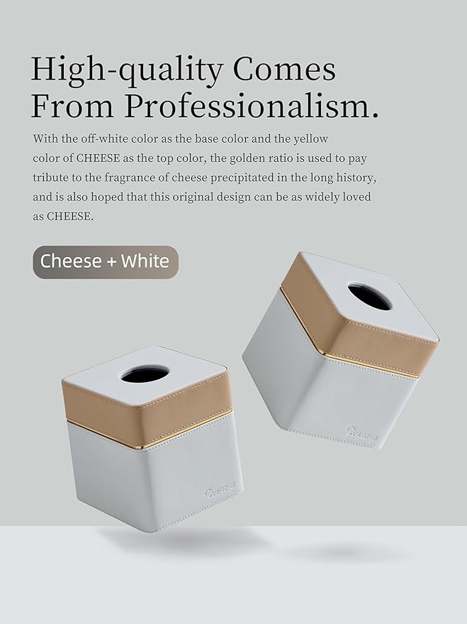 Tissue Box Holder Cover Square, Modern PU Leather Decorative Tissue Cube Holder Organizer-Apricot Cream