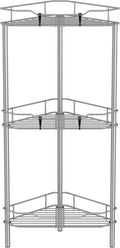 HuggieGems 3 Tier Floor Standing Corner Shower Caddy Organizer Shelf with Hooks, Bathroom Shelves Stand Rack, Gray