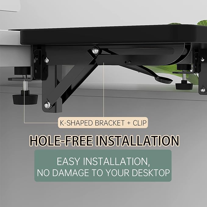 Sisyphy Ergonomics Desk Extender Tray, 11.8x5.9" Punch-Free Clamp on, Foldable Keyboard Drawer Tray, Table Mount Arm Wrist Rest Shelf, Computer Elbow Arm Support