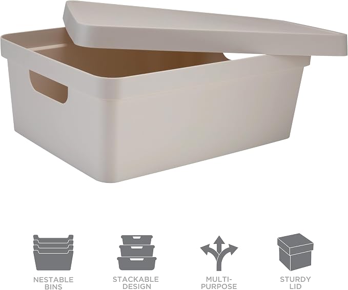 Simplify Medium Vinto Storage Box | Stackable | Home Organization | Bathroom | Accessories | Toys | Closet | 2 Handles | Ivory