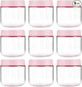 Overnight Oats Containers with Lids, 10oz Wide Mouth Mason Jars with Lids, 9 Pack Glass Jars with Airtight lid for Chia Pudding Yogurt Salad, Meal Prer Oatmeal Jars, Pink