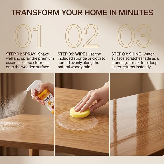 Besewax Wood Polish Spray, Natural Essential Oil Wax Cleaner for Furniture, Floors, Cabinets & Tables, Restores Shine, Reduce Scratches, Protects & Conditions Wood Surfaces, 8 fl oz