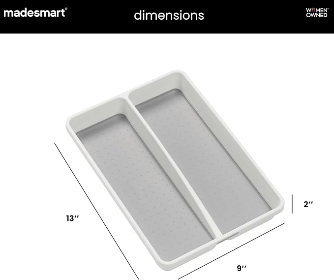 madesmart Premium Small Utensil Tray, Deep Storage for Ladles, Whisks & Serving Tools, Non Slip Lining, for Drawers & Home Organization, White