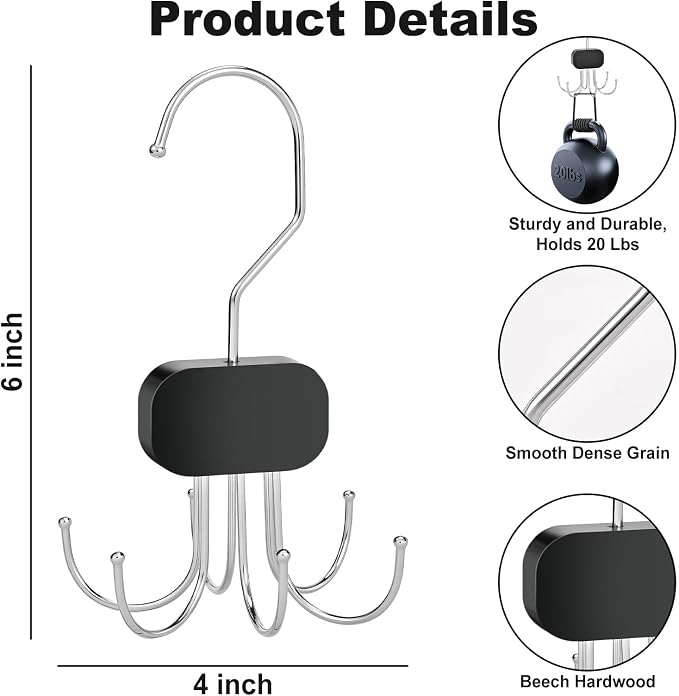 Belt Hanger for Closet, 1PCS Belt Organizer for Closet 360°Rotating Max 24 Belt, Tie Rack Hanger for Closet Tie Organizer for Closet Belt Holder for Closet for Belt,Tie,Tank Top,Bra,Scarf,Hat