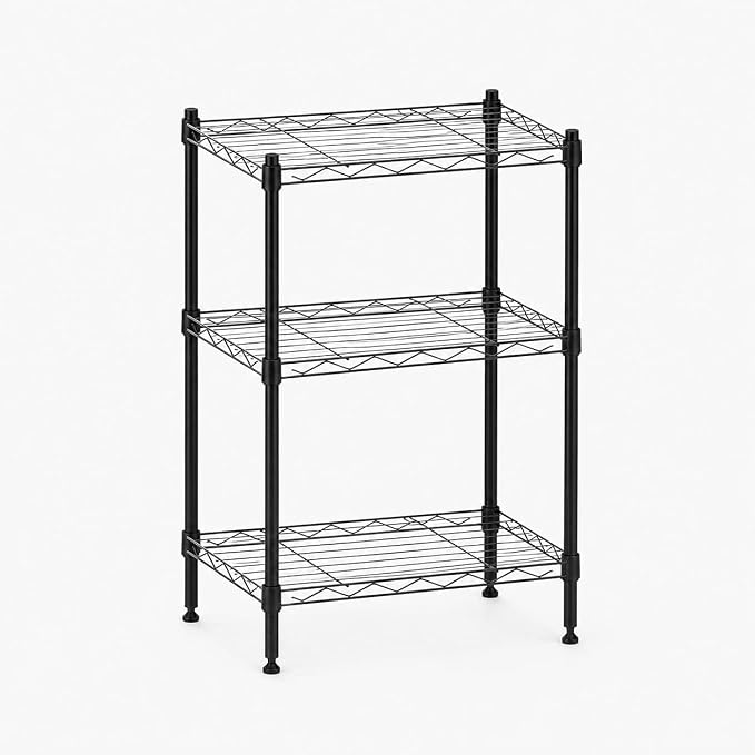 3 Tier Storage Shelves, Metal Wire Shelving Unit, Heavy Duty Adjustable Shelf Rack for Pantry, Kitchen, Garage and Laundry Room, Black