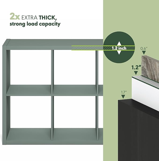 Furinno Cubicle 6-Cube Book Shelf, Extra Thick Frame Bookshelf, Sage Green | 14.6" x 44" x 30", Horizontally & Vertically Reversible Bookcase with Open Back, for Living Room, Bedroom, Home Office