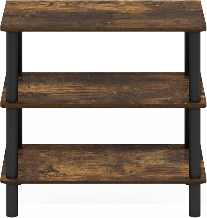 Furinno Turn-N-Tube 3-Tier Toolless Narrow Shoe Rack, Amber Pine | 11.7 x 23.6 x 21.9, Small Shoes Organizer, Shoe Rack Storage with Freestanding Organizer, for Closet Entryway, Office, Garage
