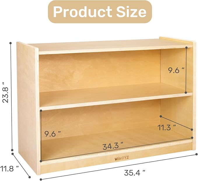 WINGYZ Wooden Storage Cabinet, 2-Tier Kids Toy Storage Organizer, Spacious Montessori Kids Bookshelf, Toy Shelf Storage Organizer for Playroom Classroom Nursery Study Room Living Room