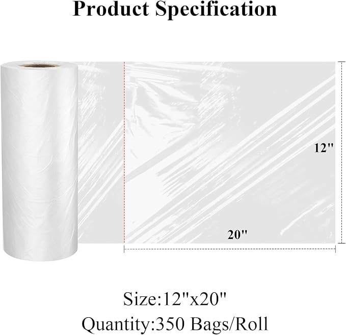 4 Rolls Plastic Produce Bags for Groceries, 30x50cm(12x20in) Durable Clear Food Storage Bags for Bread, Fruits, Vegetables, Shopping, 1400 Pcs Poly Packing Bag