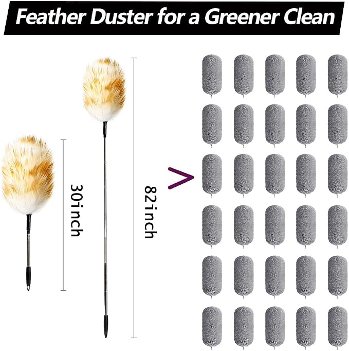 Extendable Lambswool Duster, Up to 82 in, Aluminum Handle | Single duster, Up to 82 in reach, Natural lambswool head, Aluminum handle, Reusable for ceilings, fans and furniture