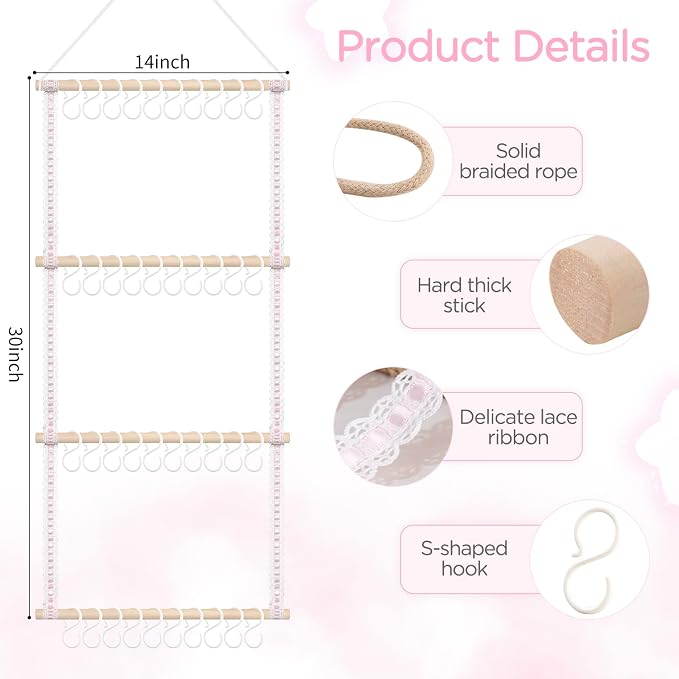 POVETIRE Headband Holder for Girls Baby Headband Organizer Head Bands Hair Accessories Display Organizer Wall Hanging Decor for Nursery baby Room