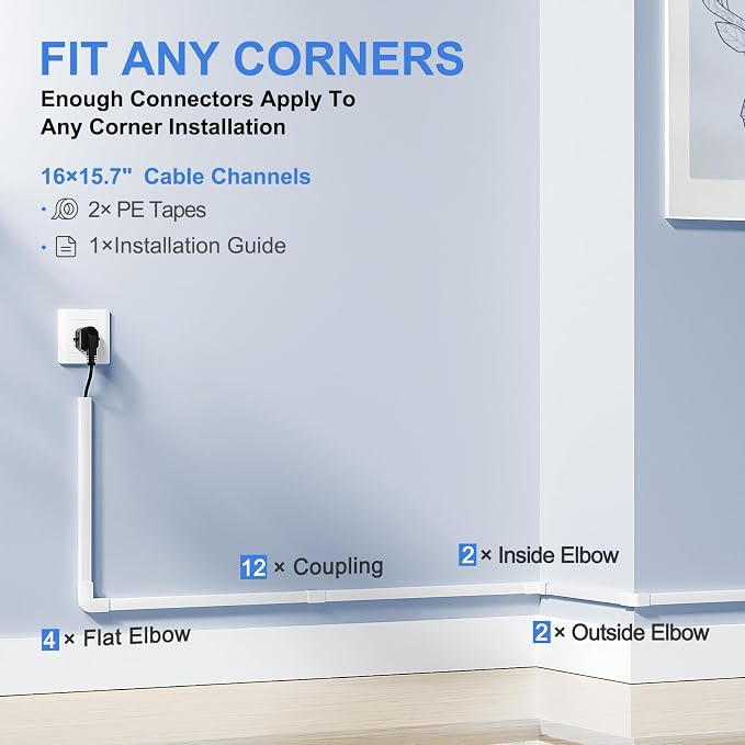 250in Cord Hider, One-Line Cable Hider, Yecaye Small Cord Covers for Wires on Wall System, Cable Raceway Kit for Max 2 Cords, Wire Hiders for Tv on Wall, Wire Hider, 16XL15.7in W0.59in H0.4in, White