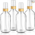 4-Pack 4 Oz Glass Spray Bottle with Bamboo Lid,Empty Refillable Fine Mist Atomizer,Leak-Proof Travel Liquid Holder Container for Cologne,Essential Oils,Room Sprays,Cleaning Solutions (Clear)