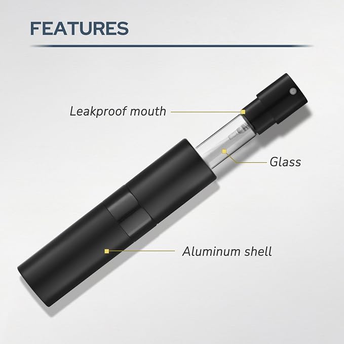 Fusupak Perfume Atomizer Travel Bottle Refillable: Cologne Sprayer Portable for Men - Mini Spray Empty for Refill - 8ml Small Size Black