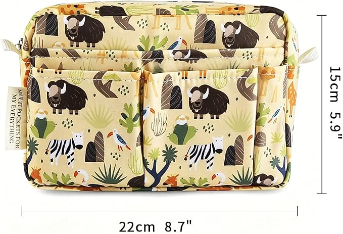 E-WEICHEN Multiple Pockets Portfolio Organizer with Zippered, Makeup Bag Travel Essentials for Women, Simple Waterproof Stationery Pencil Pouch Bag for Journal Office Art Supplies.Smart Cow