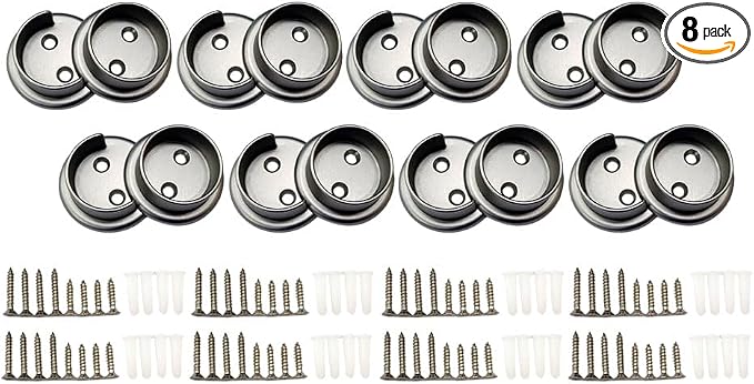 QCAA Heavy Duty Solid Metal Pole Socket Set, 1-3/8'', Satin Nickel, 8 Pairs, Made in Taiwan