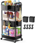 Goovilla Diaper Cart with Lockable Wheels and Easy Assembly, 3 Tier Black Rolling Cart for Baby Nursery Storage, Sturdy Ample Diaper Caddy Organizer for Baby Girl, Boy, New Mom, Newborn Essentials