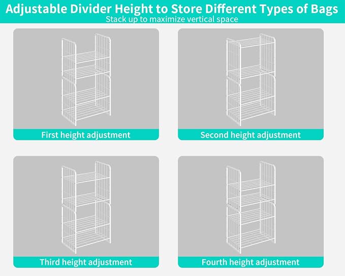 HapiRm Adjustable Purse Organizer for Closet - Purse Rack with Stackable & Separable Design, Large Capacity 4 Tier Handbag Organizer for Various of bags, Space-Saving bag rack for Home