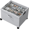 HOUSE AGAIN Shoe Organizer for Closet, Shoe Storage Organizer with Reinforced Metal‑Steel Frame, Lockable Wheels & Clear Cover, Foldable Shoe Box for Closet and Entryway, Grey