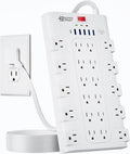 Flat Plug Power Strip, SUPERDANNY Surge Protector with 22 AC Outlets and 6 USB Charging Ports, 1875W/15A, 2100 Joules, 6.5Ft Heavy Duty Extension Cord for Home Office, Dorm, Gaming Room, White