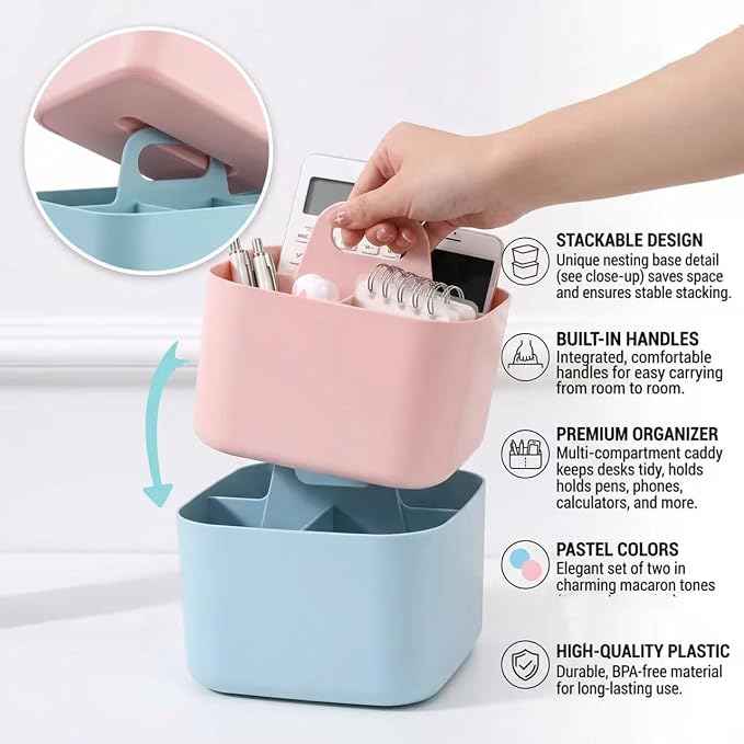 Stackable Portable Handheld Organiser,Multi-Purpose Desktop Divider Organiser Basket For Crafts Or School Supplies Desk,Office,Stationery Pencil Holder,Dorm Room (Small Size-Blue)