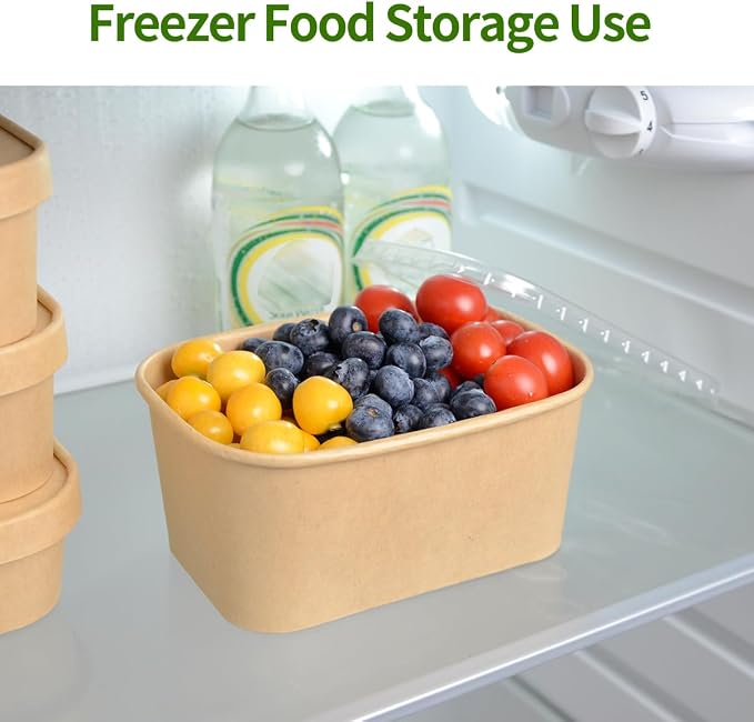 35 oz Paper Meal Prep Containers with Lids 50 Pack Hot and Cold Use | Microwavable Meal Prep Containers Disposable for Food Prep, Freezer Storage and Catering Take Out, 50 Bowls 50 Lids