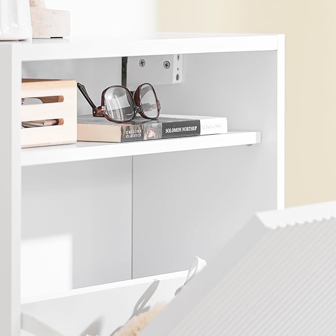SoBuy Wall Mounted Slim Shoe Cabinet for Entryway, Narrow Shoe Rack Cabinet with 2 Flip Drawers, FSR204 (White)