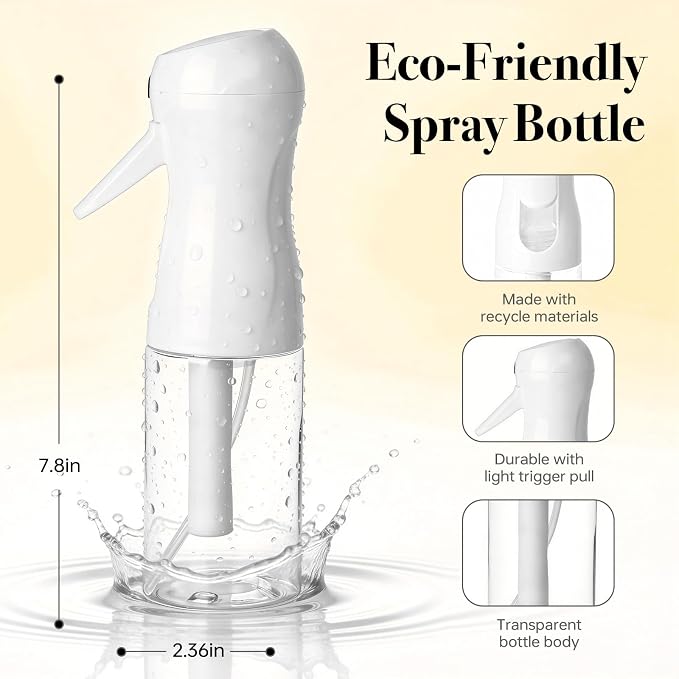 3Pcs Continuous Spray Bottles For Hair,Ultra Fine Mister for Hair Styling, Plants, Cleaning, Salon, Misting & Skin Care (200ml Clear*3)