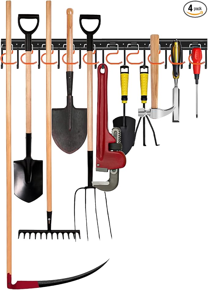 TVKB 34'' All Metal Garden Tool Organizer Wall Mount Garage Organizers and Storage with Hooks Tool Hangers for Shed
