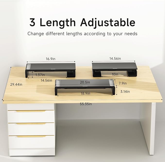 Monitor Stand Riser with Drawer & Phone Holder, Foldable Desk Organizer | Adjustable height laptop riser, built-in pen slot, space saving desktop organizer for home office White